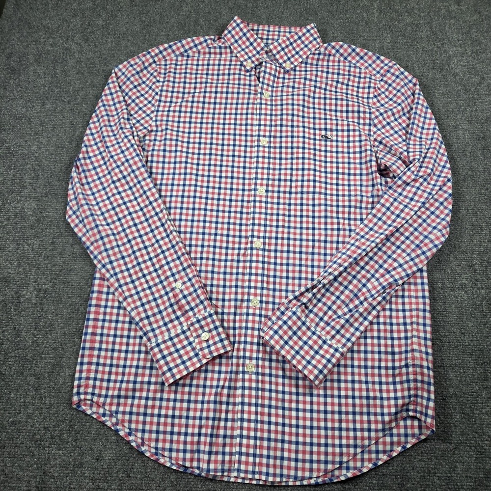 Vineyard Vines Performance Slim Fit Tucker Shirt White Red Blue Gingham Size S